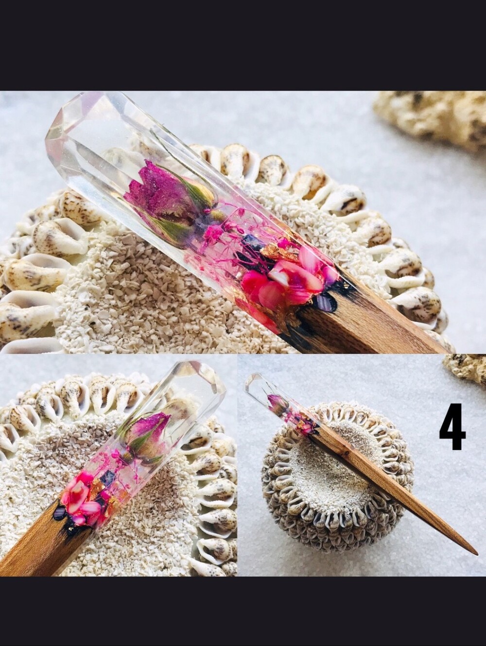 YevheniiaShop resin hair stick 7 inch Rose